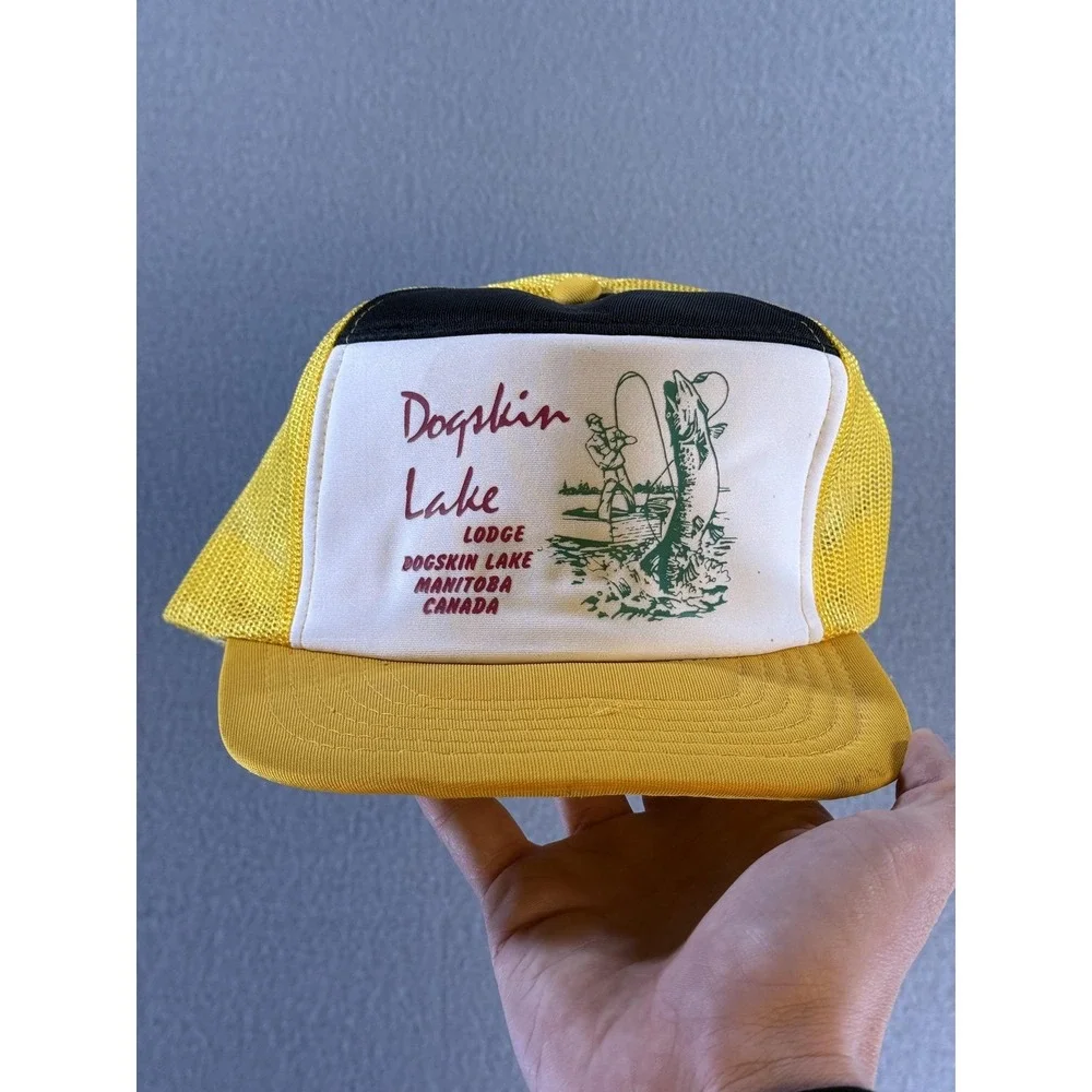 Vintage Dogskin Lake Lodge Debroni's Hat Cap Snap Back Mens‎ One Size Yellow